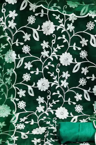 green organza embroidered dress material