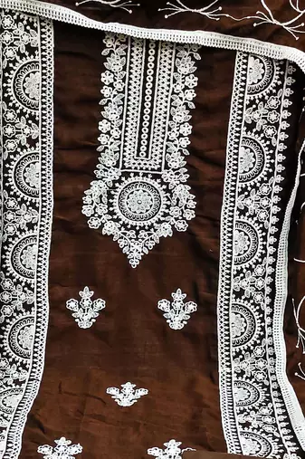 brown silk blend embroidered dress material