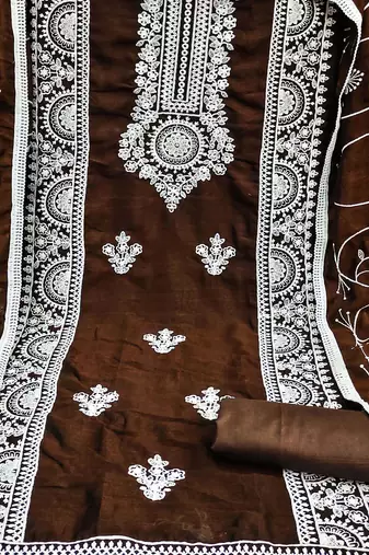brown silk blend embroidered dress material