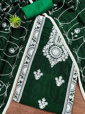 green silk blend embroidered dress material 2