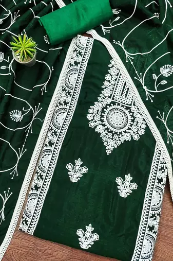 green silk blend embroidered dress material