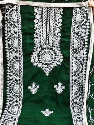 green silk blend embroidered dress material 3