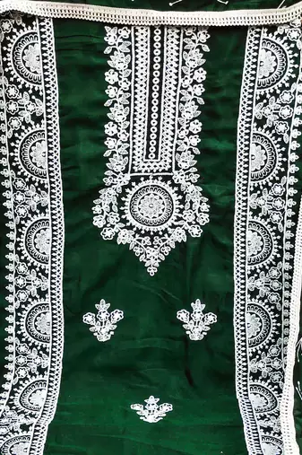 green silk blend embroidered dress material