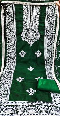 green silk blend embroidered dress material 4