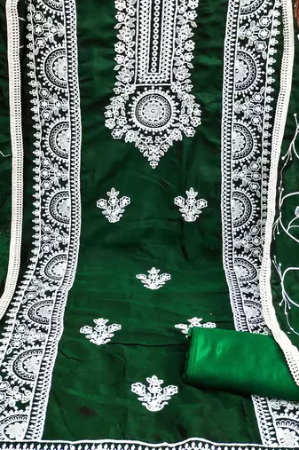 green silk blend embroidered dress material
