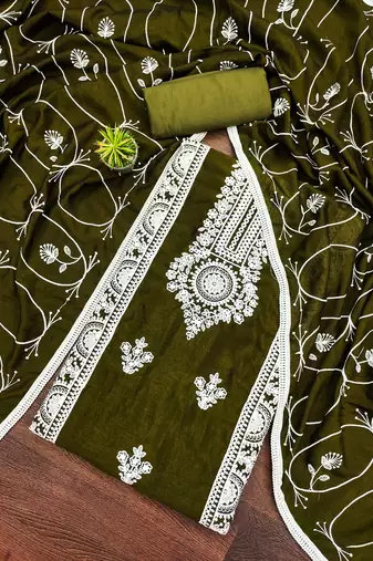 mehendi silk blend embroidered dress material