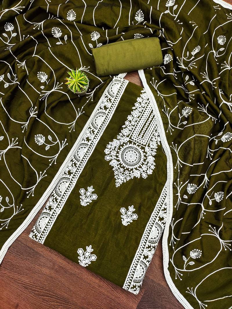 mehendi silk blend embroidered dress material