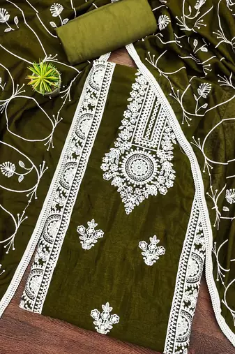 mehendi silk blend embroidered dress material