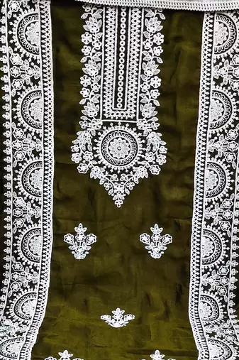 mehendi silk blend embroidered dress material