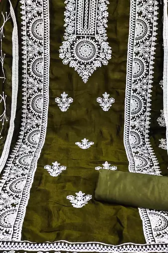 mehendi silk blend embroidered dress material