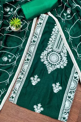 sea green silk blend embroidered dress material