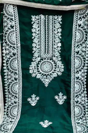 sea green silk blend embroidered dress material