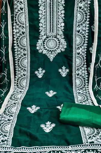 sea green silk blend embroidered dress material