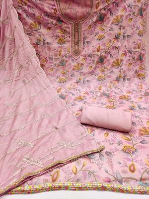 pink organza hand embroidery dress material 2