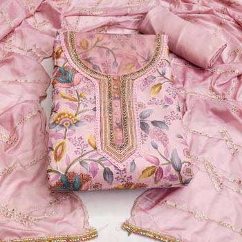 pink organza hand embroidery dress material 3