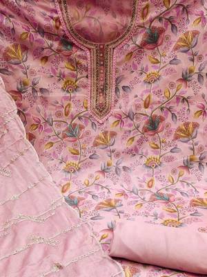 pink organza hand embroidery dress material 4