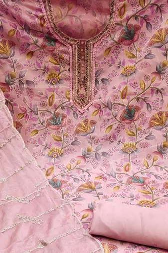 pink organza hand embroidery dress material