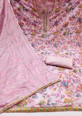 baby pink organza hand embroidery dress material 2