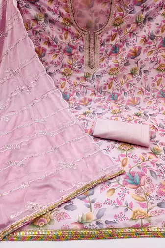 baby pink organza hand embroidery dress material