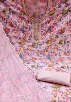 baby pink organza hand embroidery dress material 4