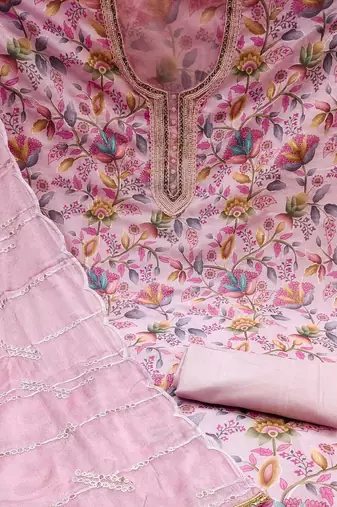 baby pink organza hand embroidery dress material
