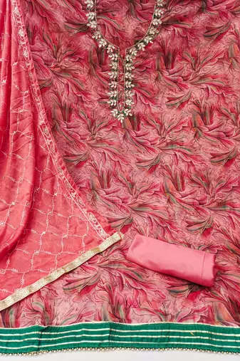 pink organza hand embroidery dress material