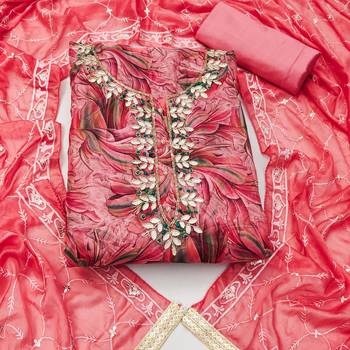 pink organza hand embroidery dress material 3