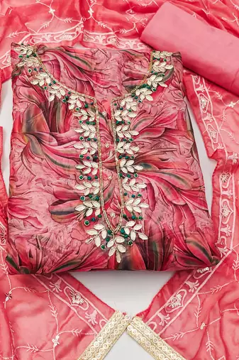 pink organza hand embroidery dress material