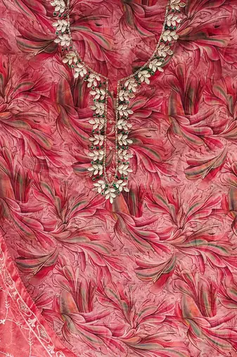 pink organza hand embroidery dress material