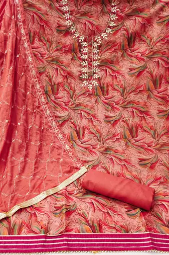 peach organza hand embroidery dress material