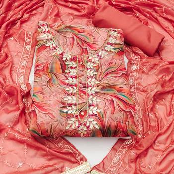 peach organza hand embroidery dress material 3