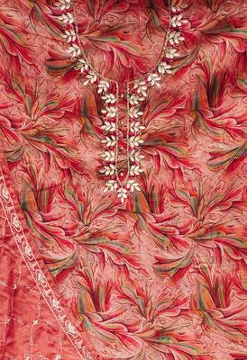 peach organza hand embroidery dress material 4