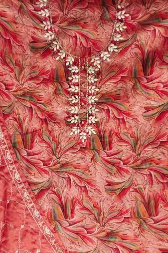 peach organza hand embroidery dress material
