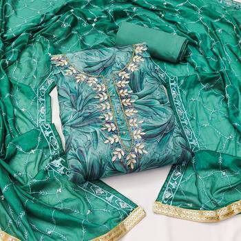 sea green organza hand embroidery dress material 1