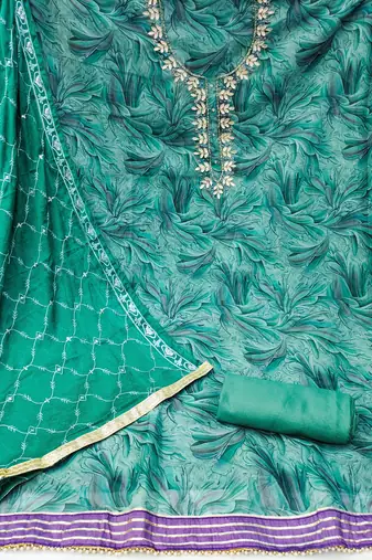 sea green organza hand embroidery dress material