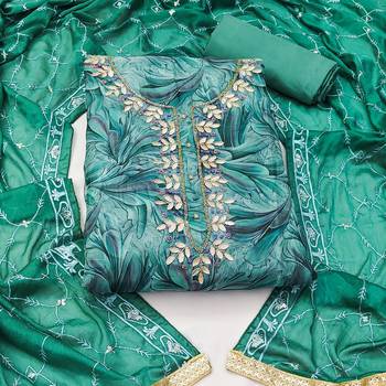 sea green organza hand embroidery dress material 3