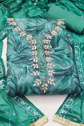 sea green organza hand embroidery dress material