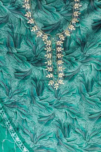 sea green organza hand embroidery dress material