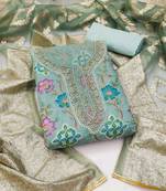 sky blue organza hand embroidery dress material