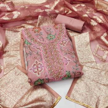 pink organza hand embroidery dress material 1