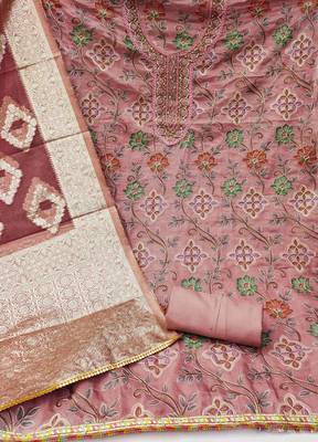 pink organza hand embroidery dress material 2