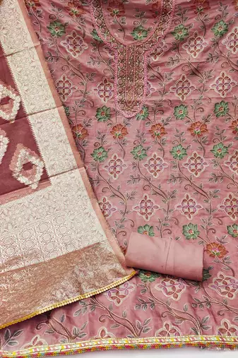 pink organza hand embroidery dress material