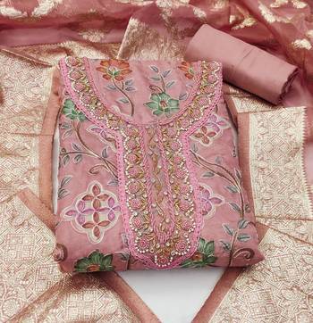 pink organza hand embroidery dress material 3
