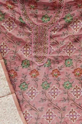 pink organza hand embroidery dress material