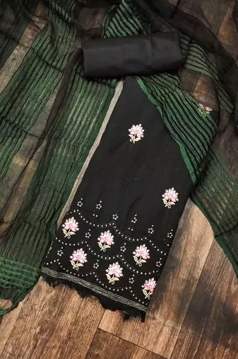 black cotton embroidered dress material