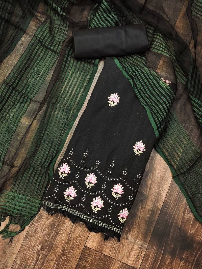 black cotton embroidered dress material