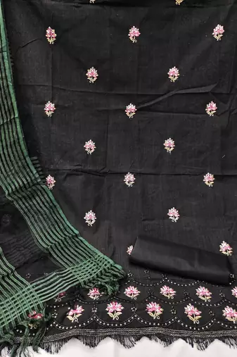 black cotton embroidered dress material