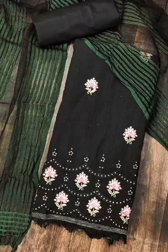 black cotton embroidered dress material
