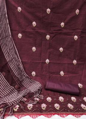 magenta cotton embroidered dress material 2