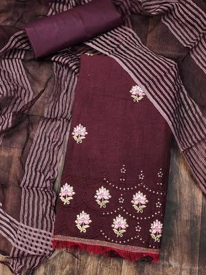 magenta cotton embroidered dress material 3